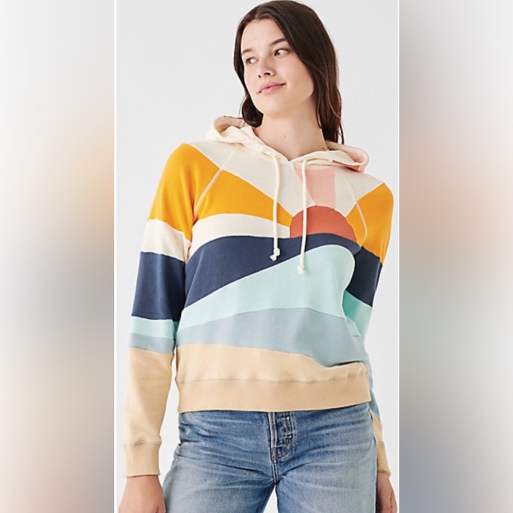Faherty Soleil Abstract Sunrise Sun & Sea Sweatshirt Hoodie Size Small